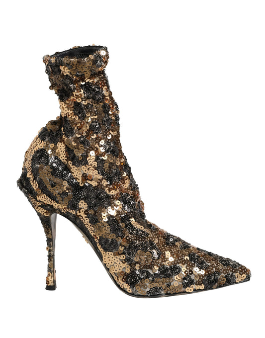 Dolce & Gabbana Goldene Leo-Pailletten Sock-Ankle-Boots