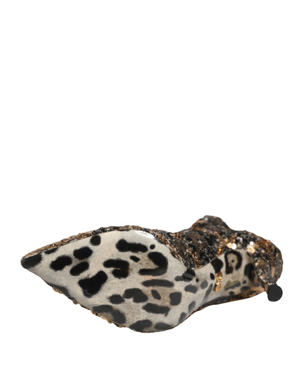 Dolce & Gabbana Stivaletti a calza dorati con paillettes leopardate