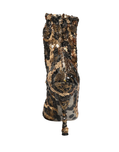 Dolce & Gabbana Stivaletti a calza dorati con paillettes leopardate