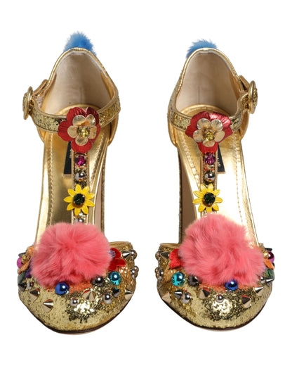 Dolce & Gabbana Vally Goldene High-Heel-Sandalen mit Kristallen