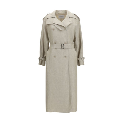 Max Mara Brauner Leinen-Trenchcoat