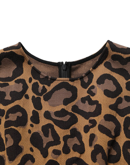 Dolce & Gabbana Braunes Leo-Jacquard-Kleid in Knielänge