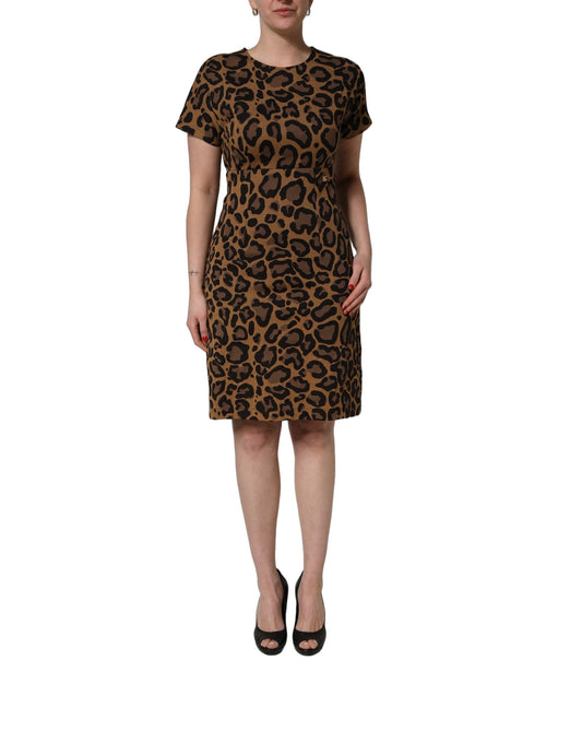 Dolce & Gabbana Braunes Leo-Jacquard-Kleid in Knielänge