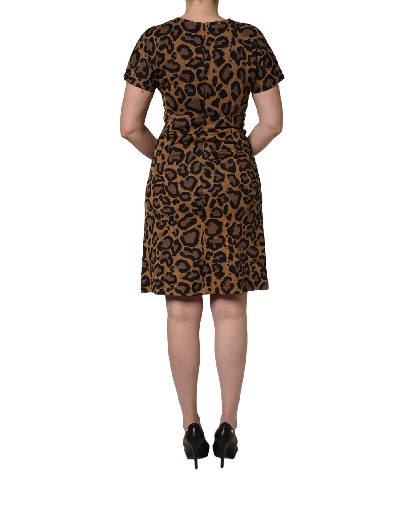 Dolce & Gabbana Braunes Leo-Jacquard-Kleid in Knielänge