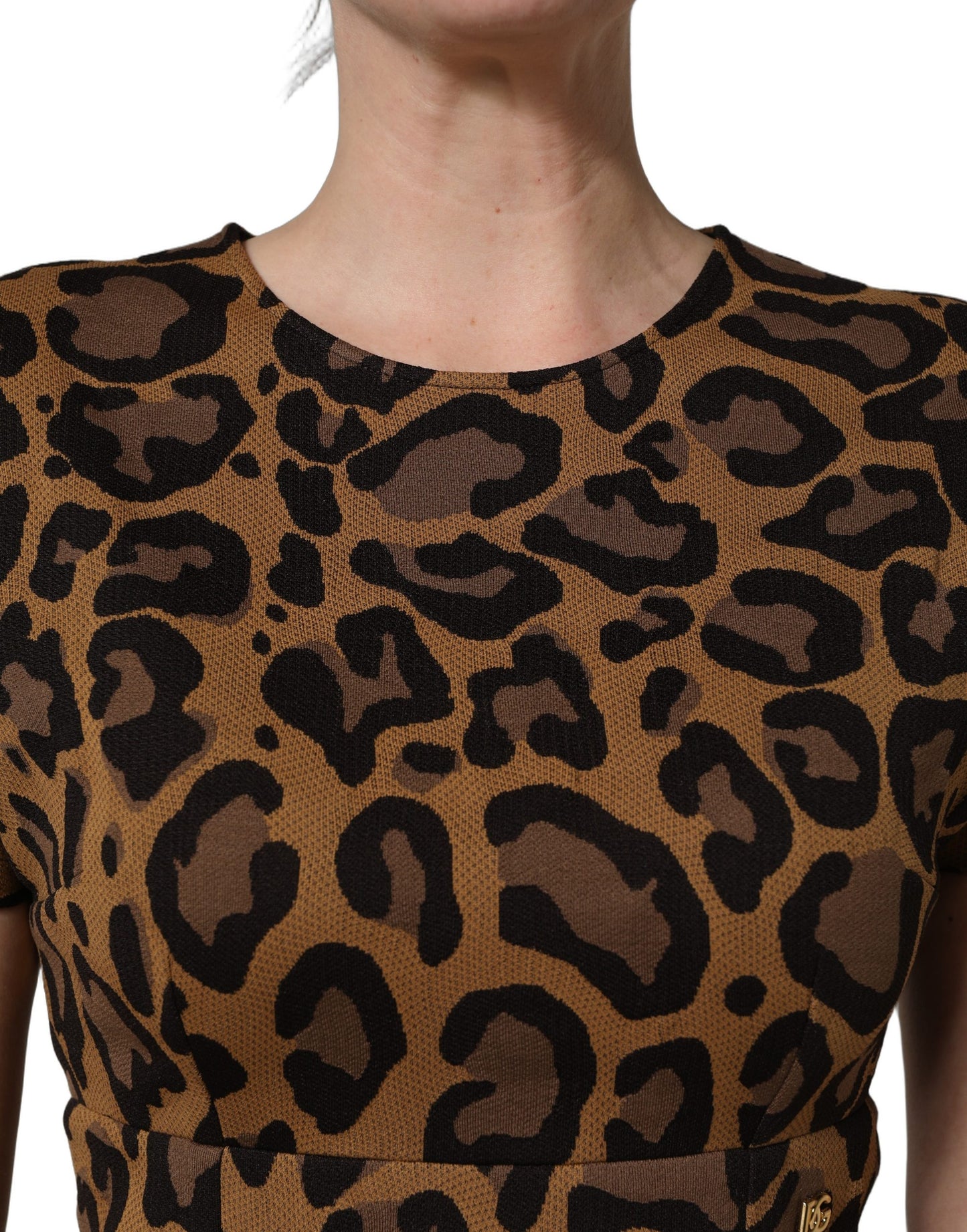 Dolce & Gabbana Braunes Leo-Jacquard-Kleid in Knielänge