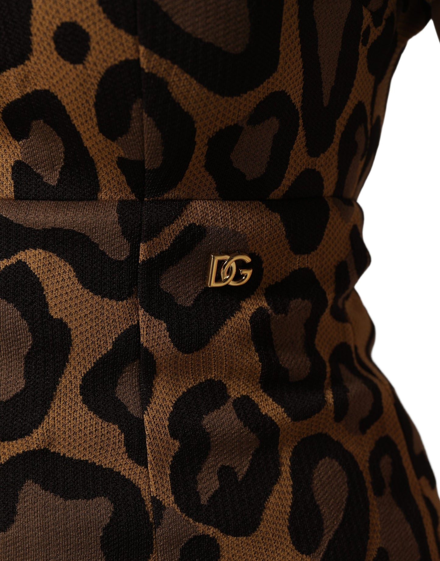 Dolce & Gabbana Braunes Leo-Jacquard-Kleid in Knielänge