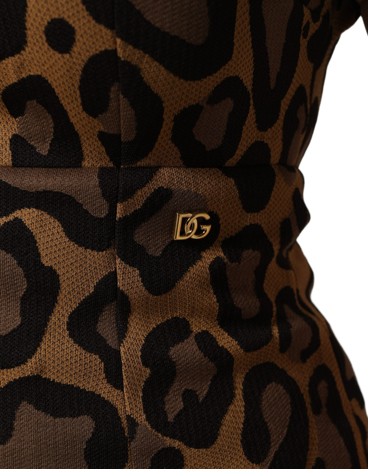 Dolce & Gabbana Braunes Leo-Jacquard-Kleid in Knielänge