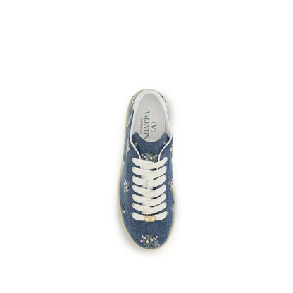 Valentino Garavani Blaue Stoff-Sneakers mit niedrigem Schaft