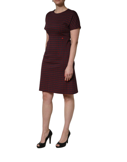 Dolce & Gabbana Kurzes Etuikleid mit kurzen Ärmeln und rot-schwarzem Karomuster