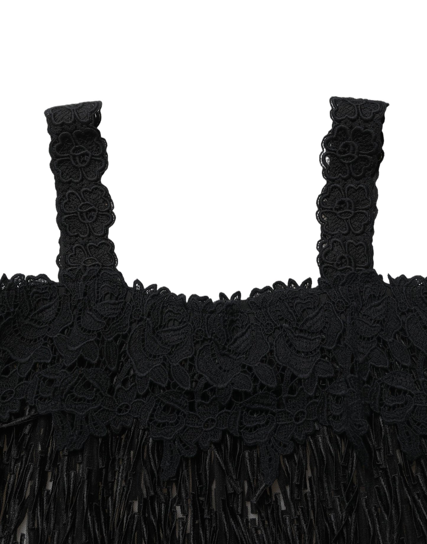 Dolce & Gabbana Elegantes schwarzes ärmelloses Minikleid aus Viskose mit Fransen