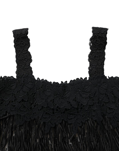 Dolce & Gabbana Elegantes schwarzes ärmelloses Minikleid aus Viskose mit Fransen
