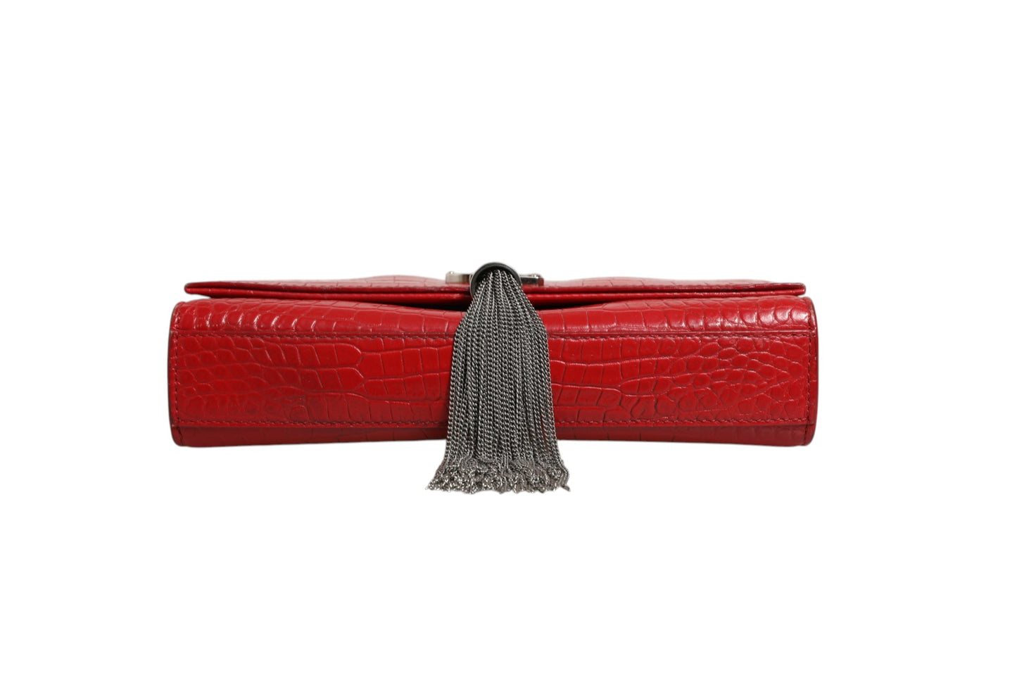 Saint Laurent Kate Tassel Umhängetasche aus rotem Krokodil-Prägeleder