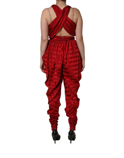 Dolce & Gabbana Roter Jumpsuit mit tiefem V-Ausschnitt und Drapierung