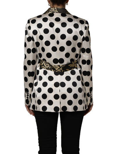 Dolce & Gabbana Weißer Brokat-Blazer mit Tupfenmuster