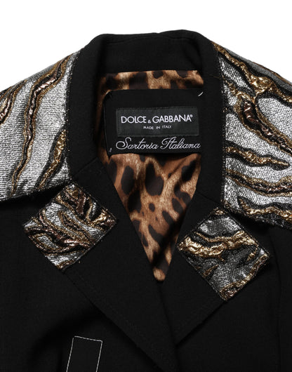 Dolce & Gabbana Schwarzer einreihiger Brokatmantel