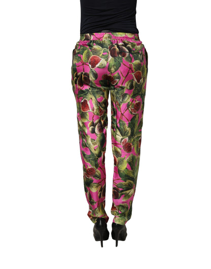 Dolce & Gabbana Fuchsia Seidenhose mit Feigenblatt-Muster