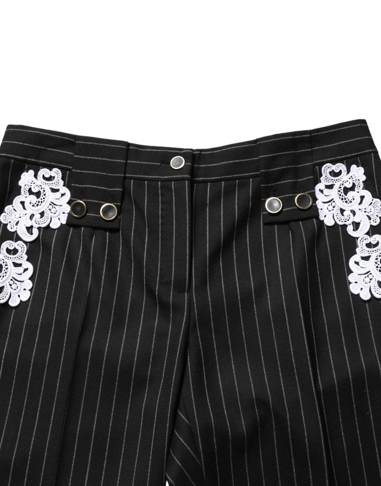 Dolce & Gabbana Schwarze Cropped Hose mit Nadelstreifen und Spitzenapplikationen
