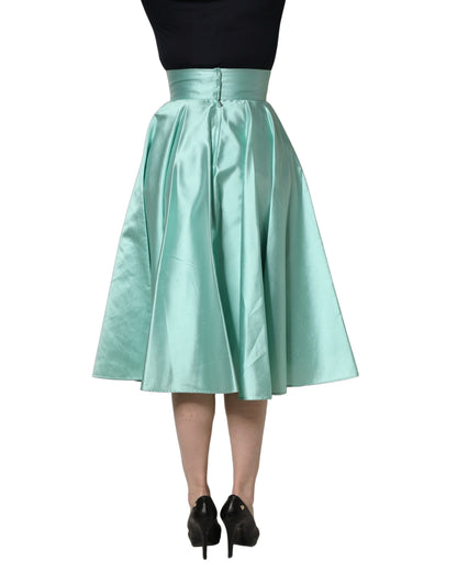 Dolce & Gabbana Plissierter Midirock aus grünem Satin mit hoher Taille und A-Linie
