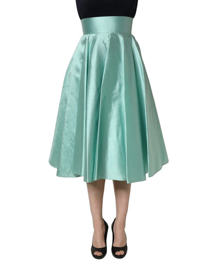 Dolce & Gabbana Plissierter Midirock aus grünem Satin mit hoher Taille und A-Linie