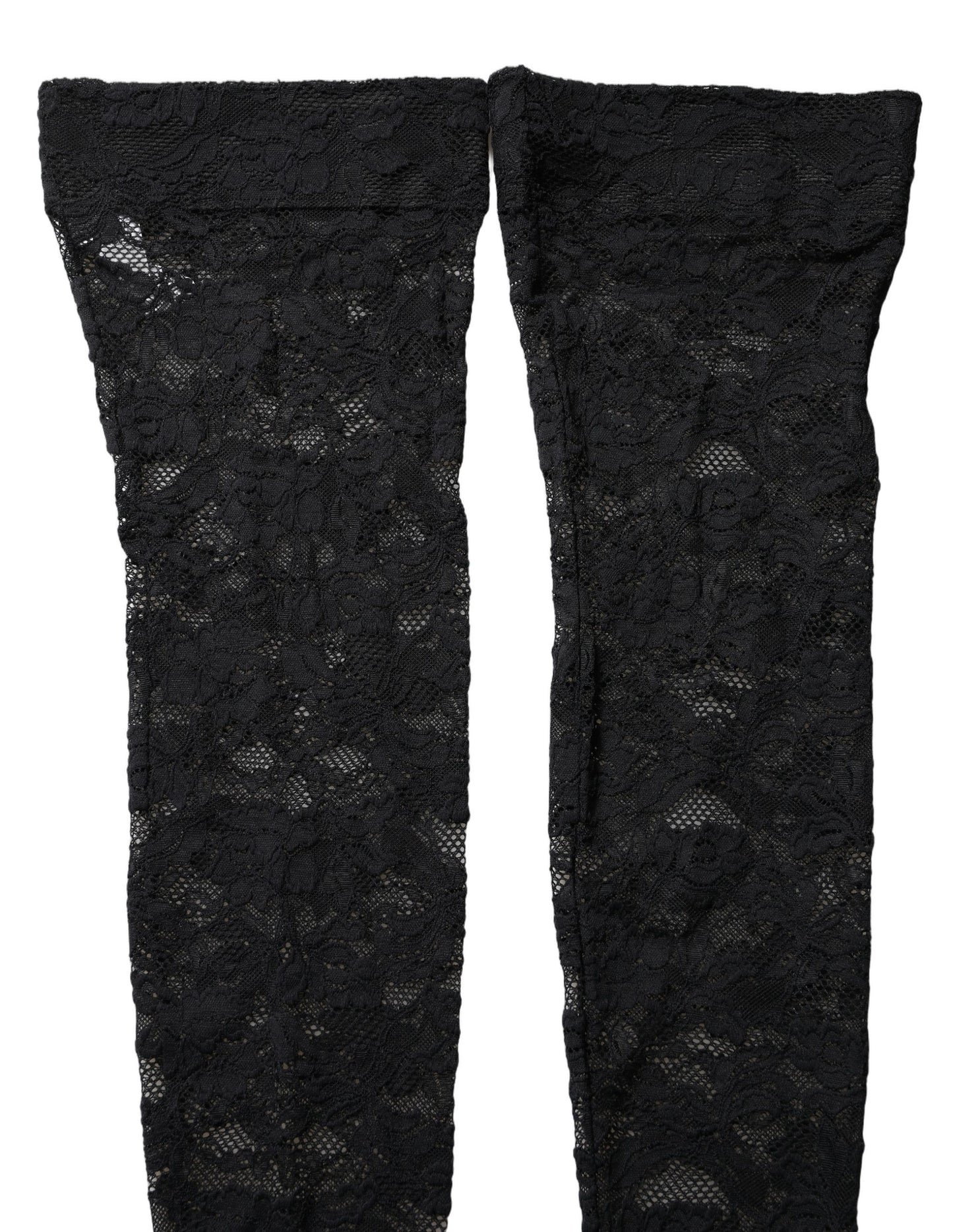 Dolce & Gabbana Schwarze Strümpfe mit floraler Spitze bis zum Oberschenkel