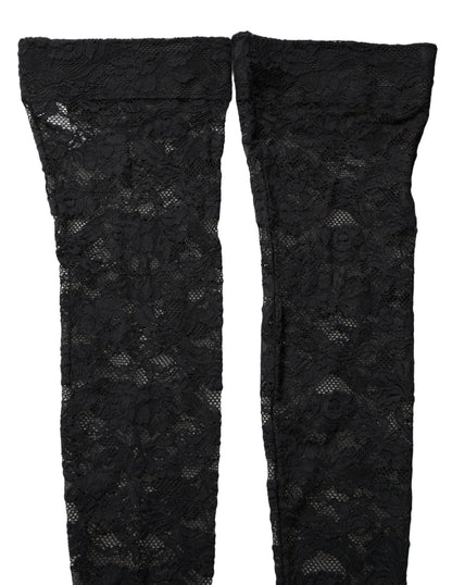 Dolce & Gabbana Schwarze Strümpfe mit floraler Spitze bis zum Oberschenkel