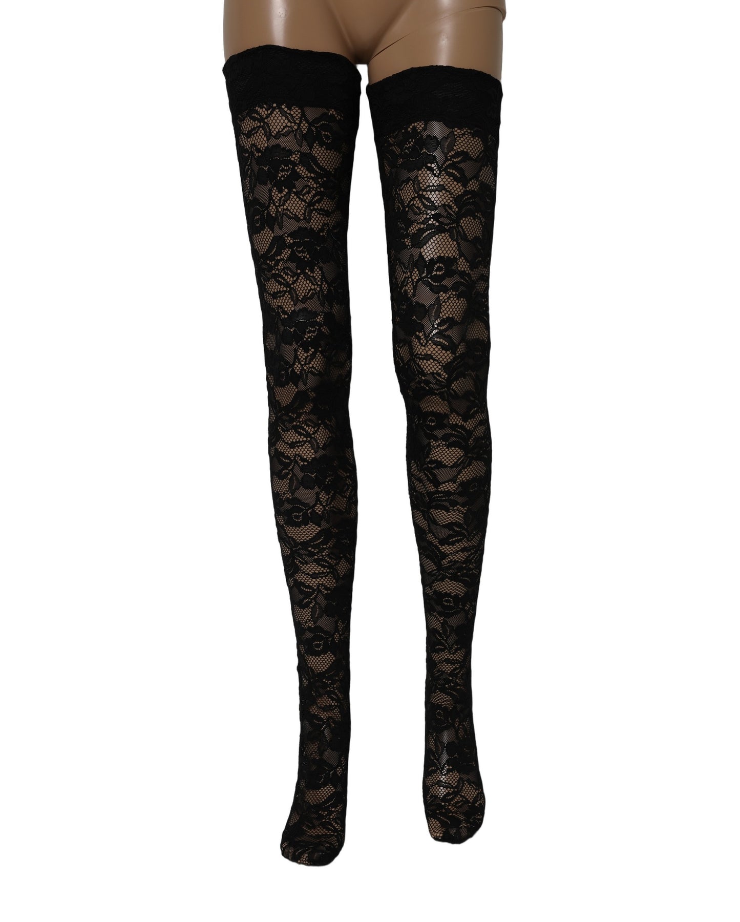Dolce & Gabbana Schwarze Strümpfe mit floraler Spitze bis zum Oberschenkel