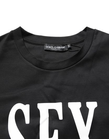 Dolce & Gabbana Schwarzes Jersey-T-Shirt mit Grafikprint und Rundhalsausschnitt