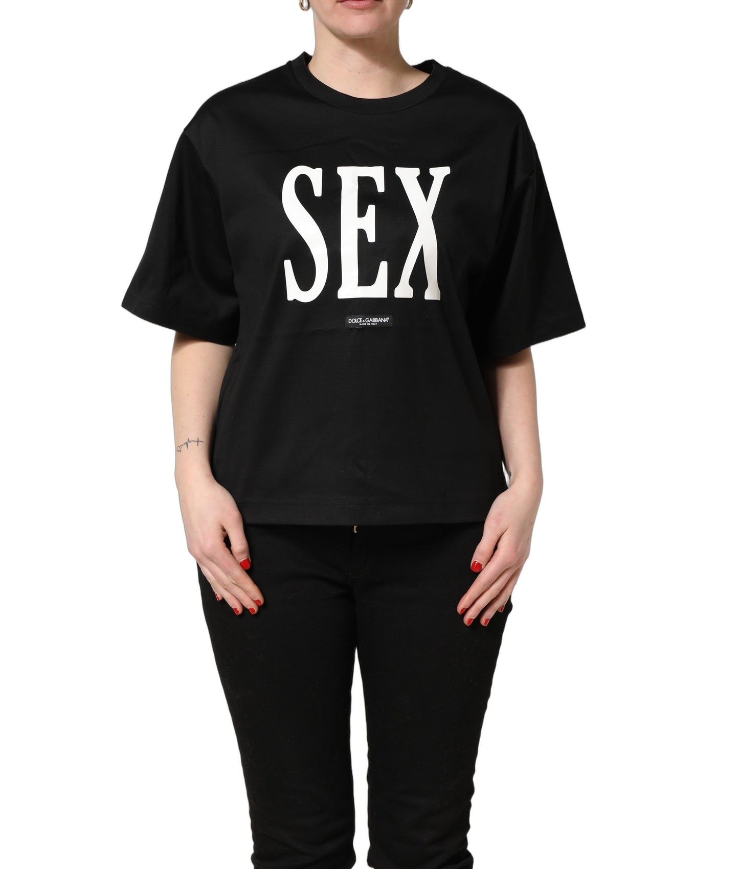Dolce & Gabbana Schwarzes Jersey-T-Shirt mit Grafikprint und Rundhalsausschnitt