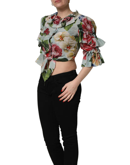 Dolce & Gabbana Kurz geschnittenes Seidenhemd mit Multicolor-Blumenprint