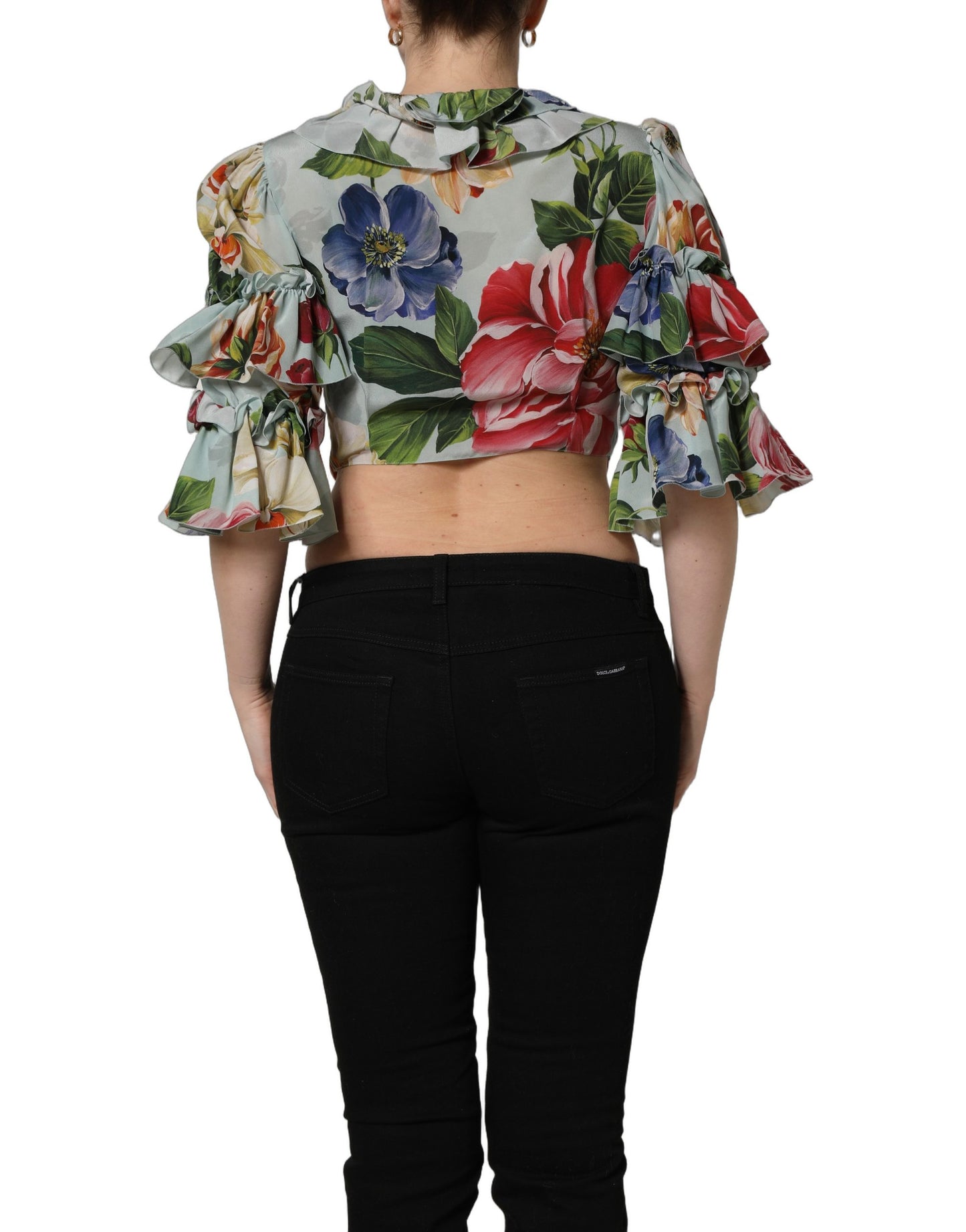 Dolce & Gabbana Kurz geschnittenes Seidenhemd mit Multicolor-Blumenprint
