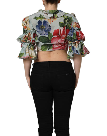 Dolce & Gabbana Kurz geschnittenes Seidenhemd mit Multicolor-Blumenprint