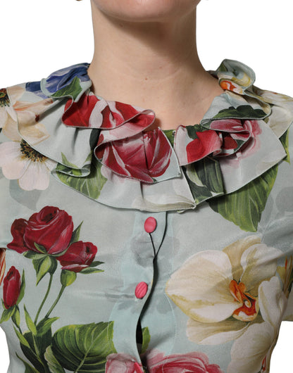 Dolce & Gabbana Kurz geschnittenes Seidenhemd mit Multicolor-Blumenprint