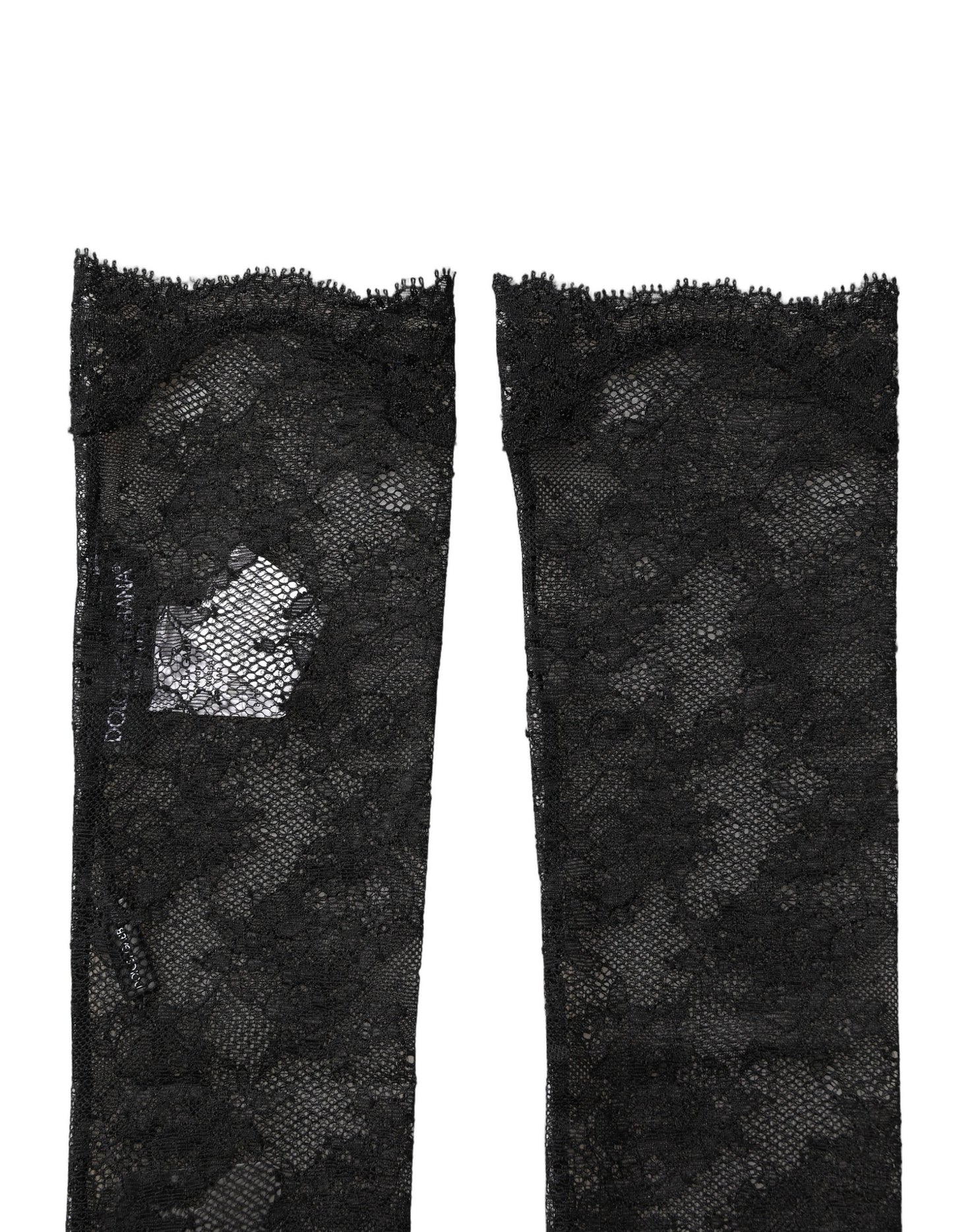 Dolce & Gabbana Schwarze Kniestrümpfe aus floraler Spitze mit Stretch-Nylon