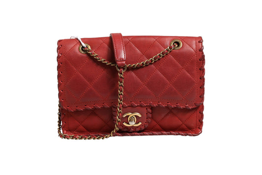 Chanel Mini Flap Bag Lammleder Geflochtenes Kalbsleder Goldfarbene Metallbeschläge