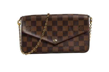 Louis Vuitton Pochette Felice Geldbörse mit Kette aus Damier Ebene Canvas