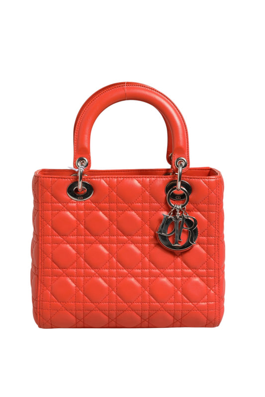 Christian Dior Lady Dior Tasche aus orangefarbenem Lammleder mit Cannage-Steppung
