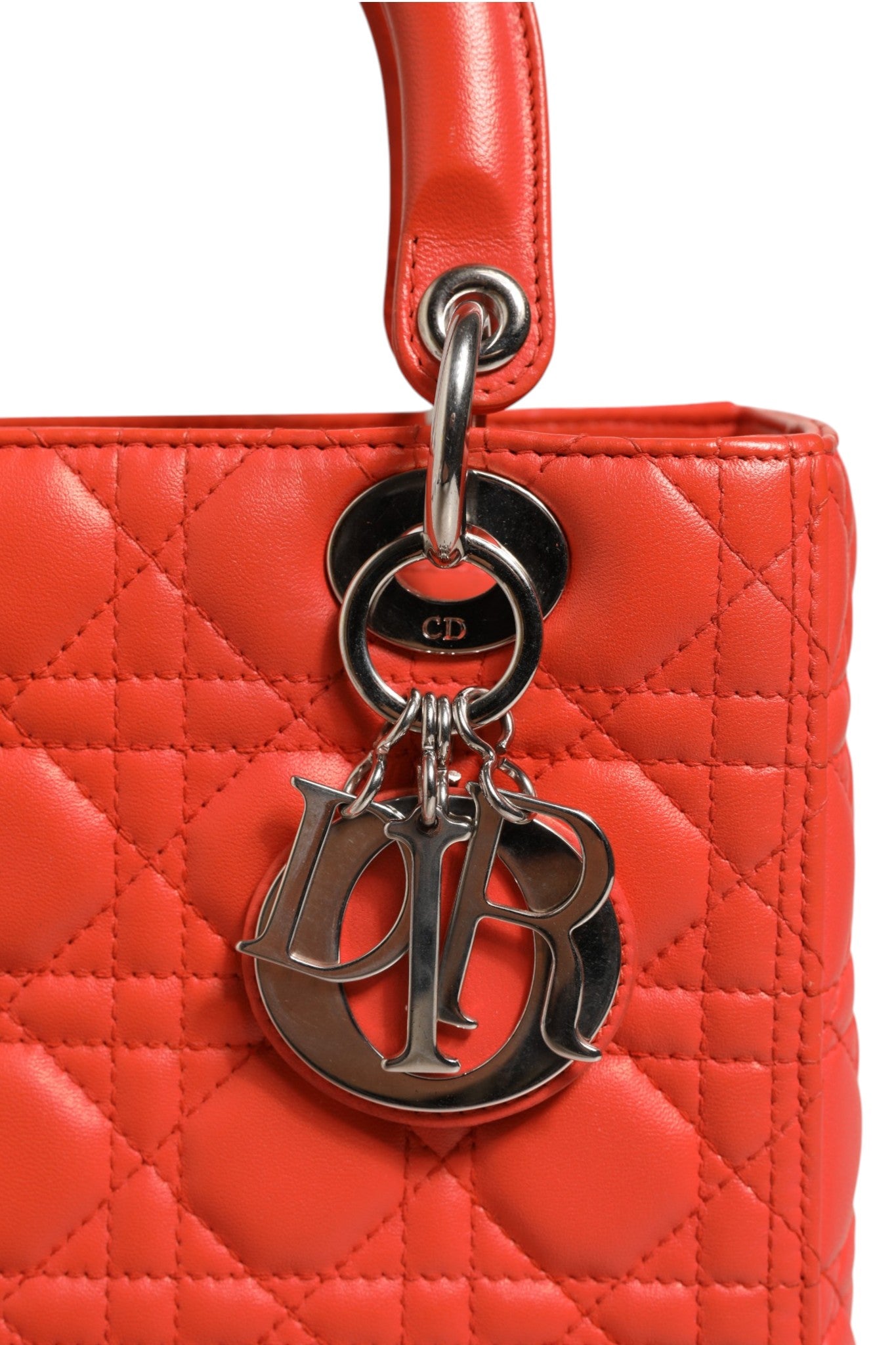 Christian Dior Lady Dior Tasche aus orangefarbenem Lammleder mit Cannage-Steppung