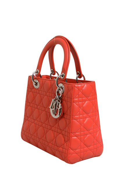 Christian Dior Lady Dior Tasche aus orangefarbenem Lammleder mit Cannage-Steppung
