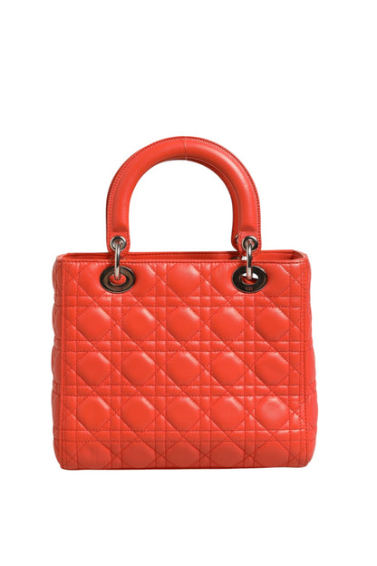 Christian Dior Lady Dior Tasche aus orangefarbenem Lammleder mit Cannage-Steppung