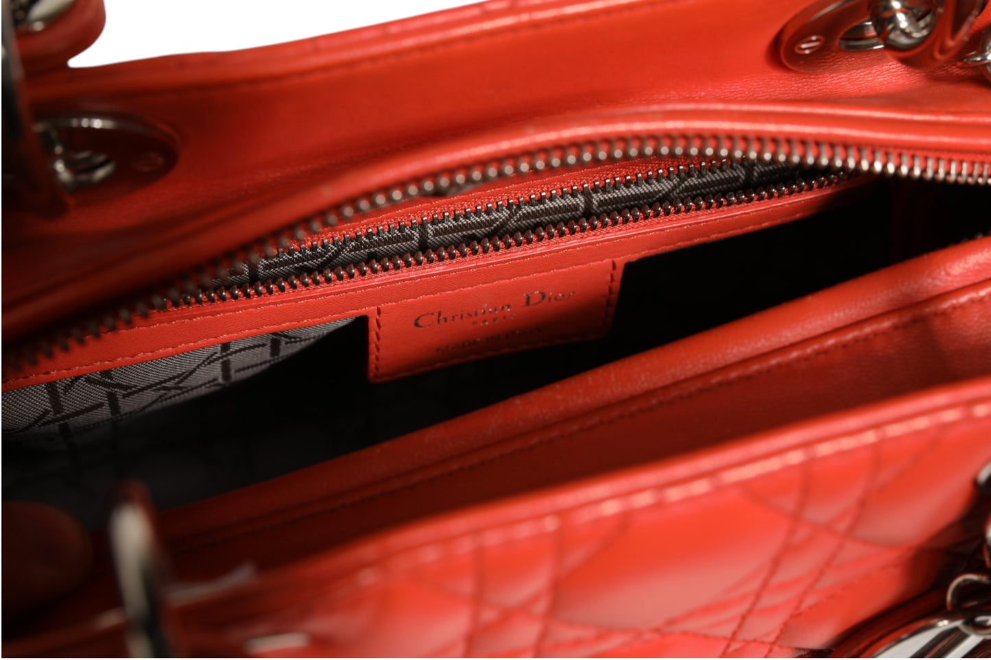 Christian Dior Lady Dior Tasche aus orangefarbenem Lammleder mit Cannage-Steppung