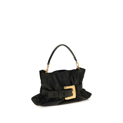 Balmain Schwarze Bos Taurus Kalbsleder Schultertasche