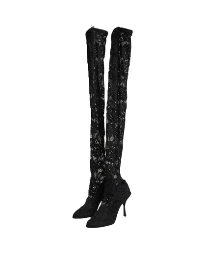 Dolce & Gabbana Schwarze Taormina Spitzen-Sockenstiefel Pumps