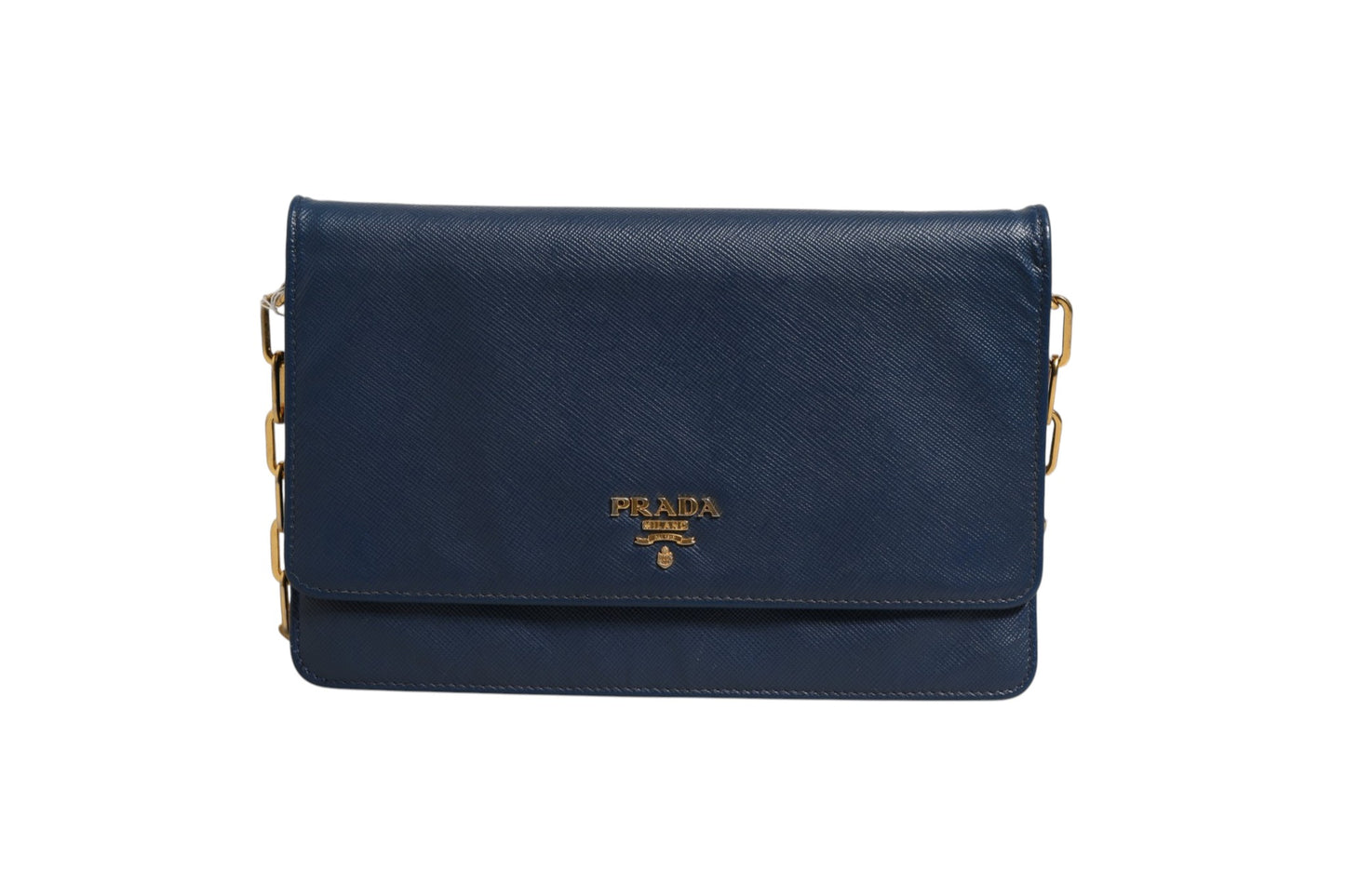 Prada Blaue Saffiano Leder Wallet on Chain Clutch Bag
