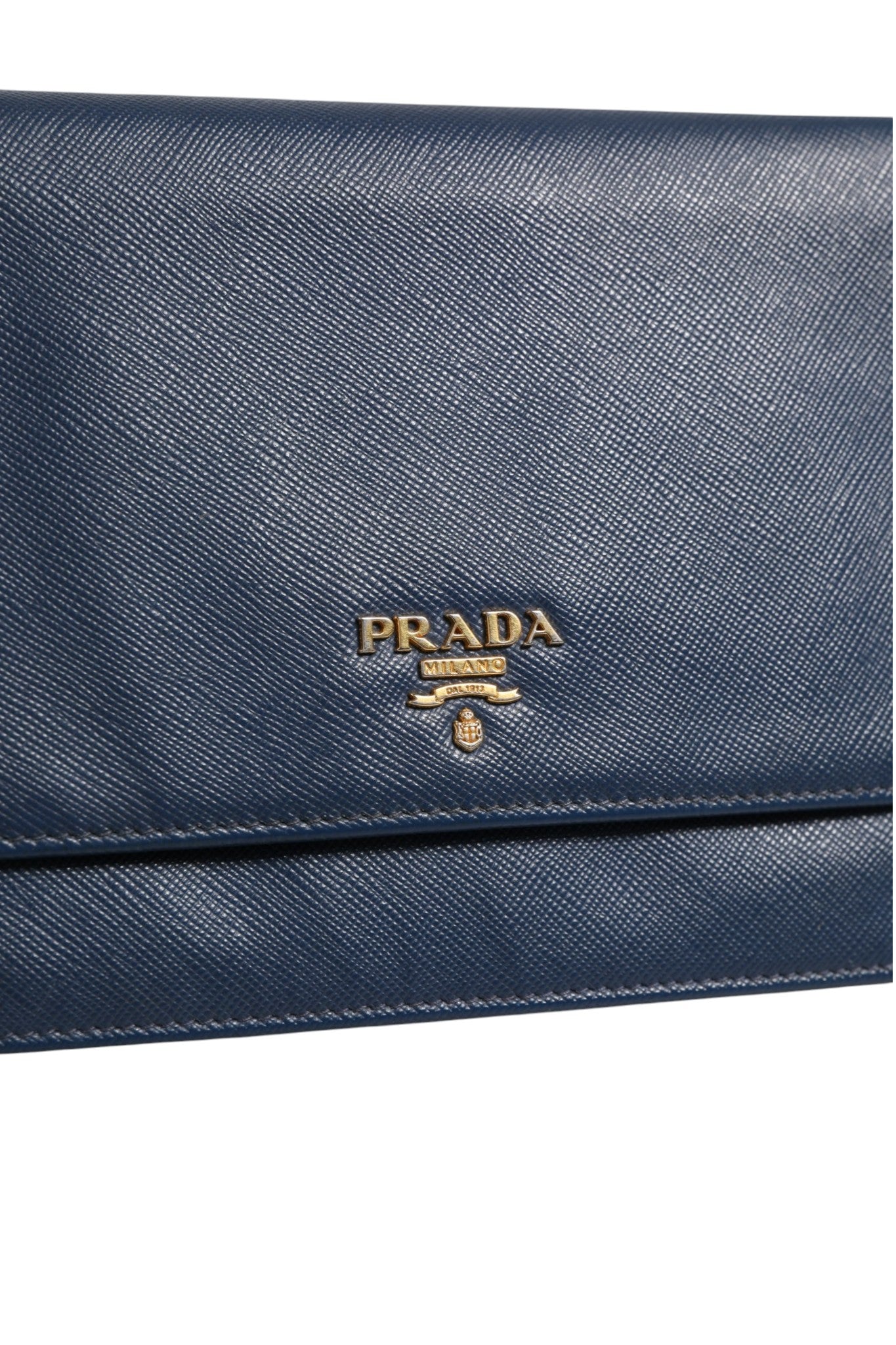 Prada Blaue Saffiano Leder Wallet on Chain Clutch Bag