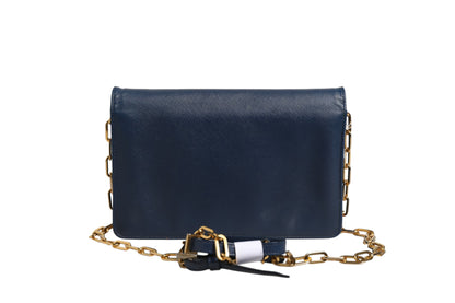 Prada Blaue Saffiano Leder Wallet on Chain Clutch Bag