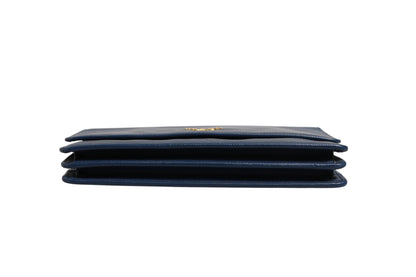 Prada Blaue Saffiano Leder Wallet on Chain Clutch Bag