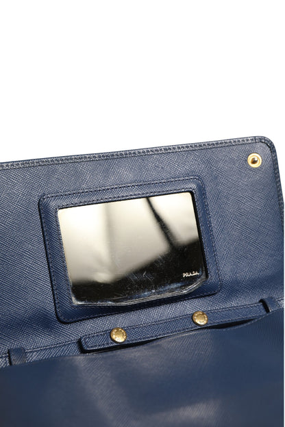 Prada Blaue Saffiano Leder Wallet on Chain Clutch Bag