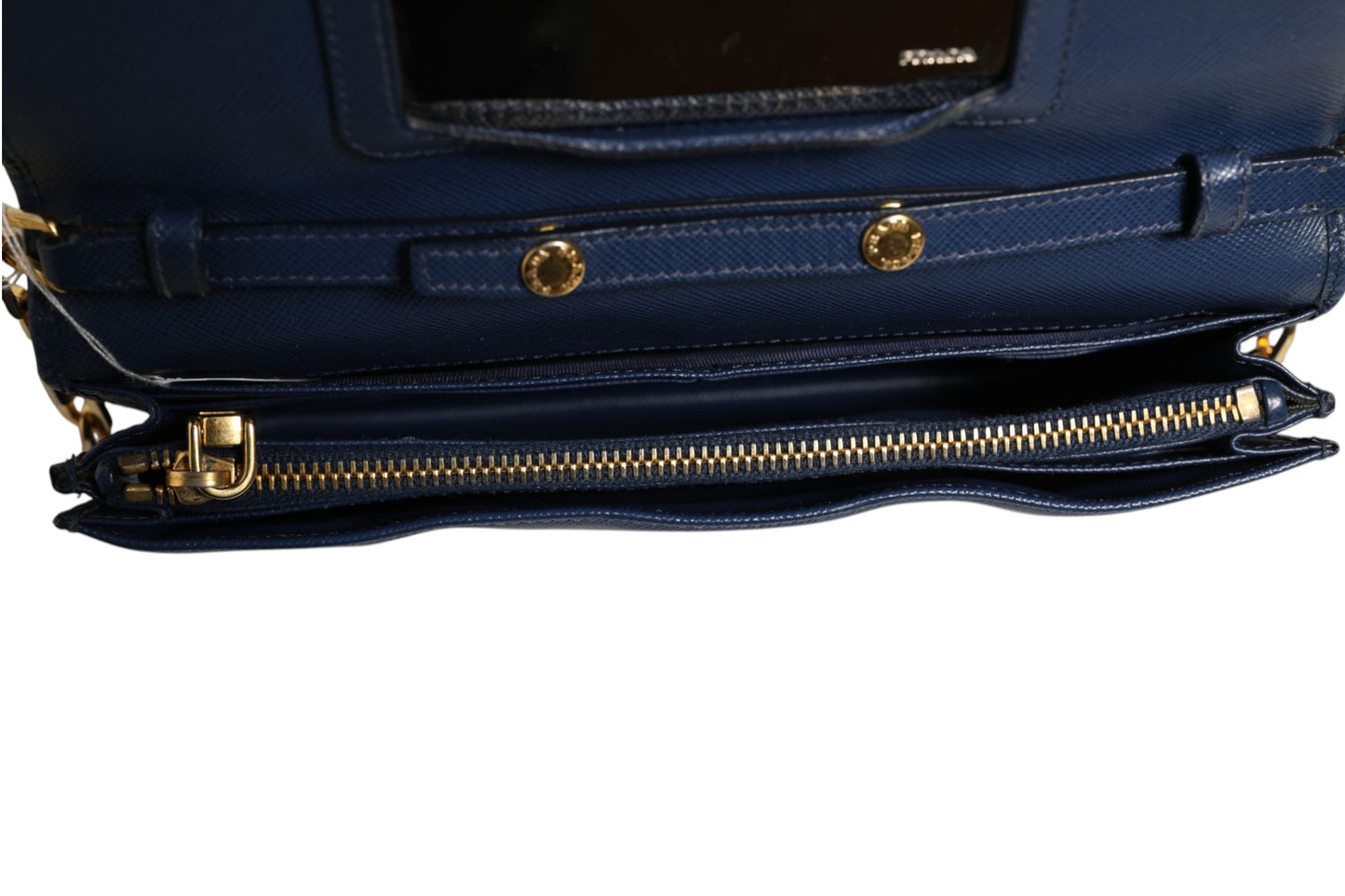 Prada Blaue Saffiano Leder Wallet on Chain Clutch Bag