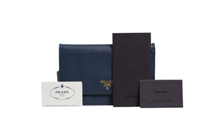 Prada Blaue Saffiano Leder Wallet on Chain Clutch Bag