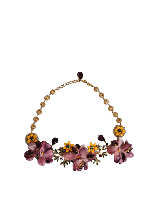 Dolce & Gabbana Goldfarbene Fiori Kristall-Halskette